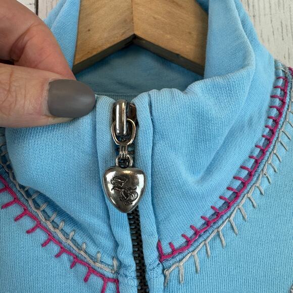 VTG Twisted Heart Blue Y2K Floral Embroidered Sequin Full Zip Jacket Size Medium - Picture 7 of 14